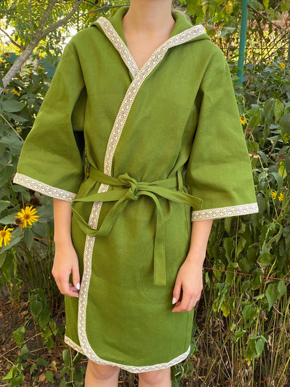 Green hemp woomen bathrobe