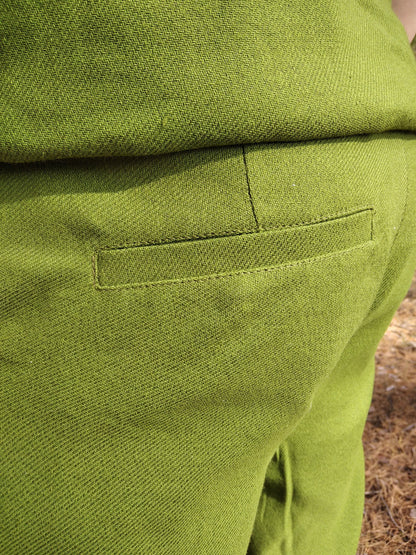 Green hemp shorts with pockets, Handmade travel shorts for men