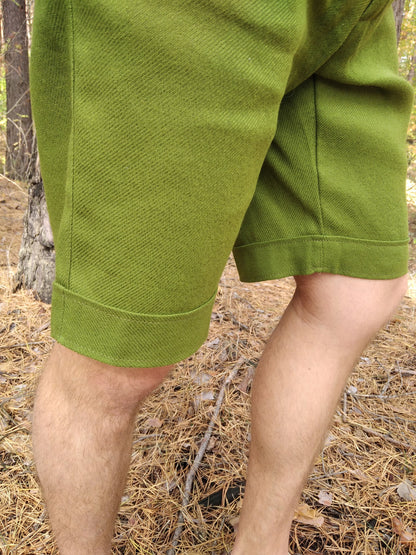 Green hemp shorts with pockets, Handmade travel shorts for men