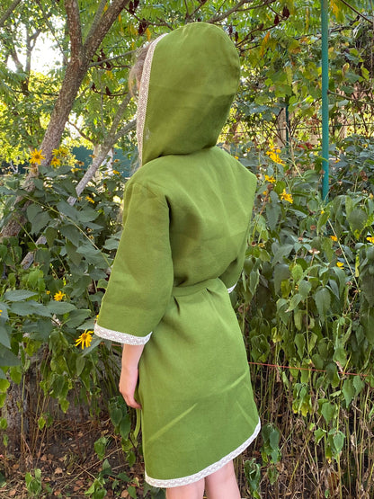 Green hemp woomen bathrobe