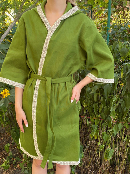 Green hemp woomen bathrobe