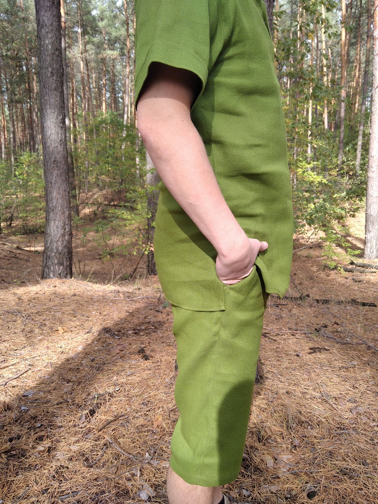 Green hemp shorts for men, Hemp clothing natural with UV protection, Organic cloth