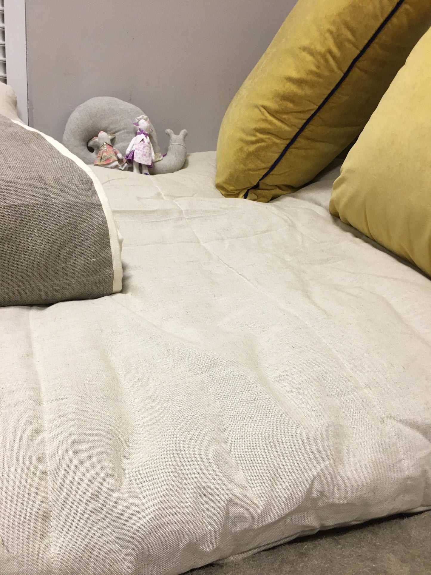 Organic hemp floor cushions with organic filler, Soft hemp sofa, Cannabis window seat cushion, Zafu & Zabuton