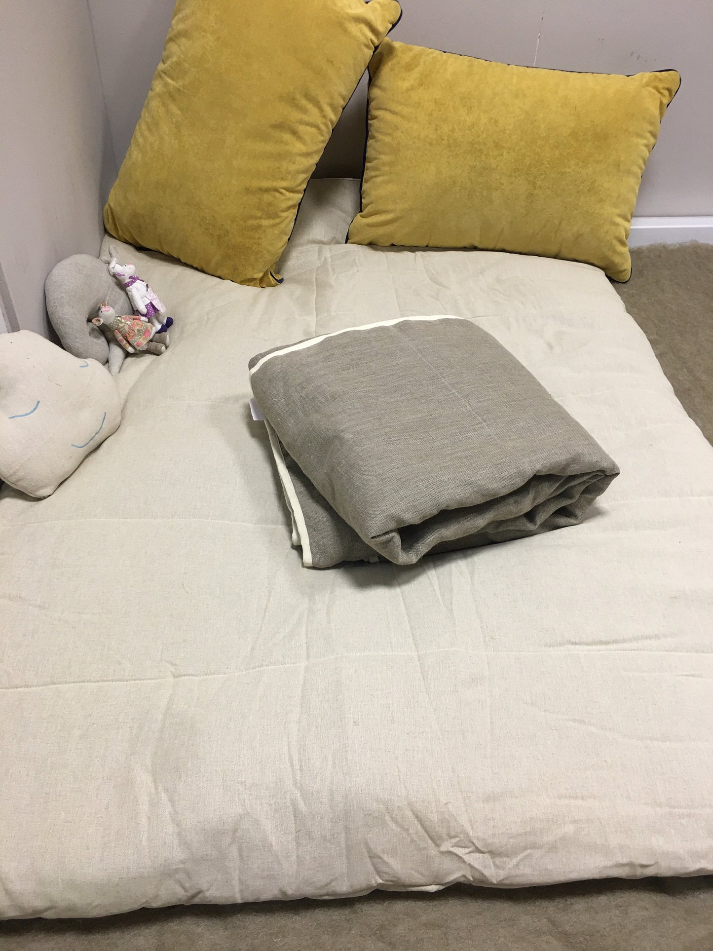 Organic hemp floor cushions with organic filler, Soft hemp sofa, Cannabis window seat cushion, Zafu & Zabuton