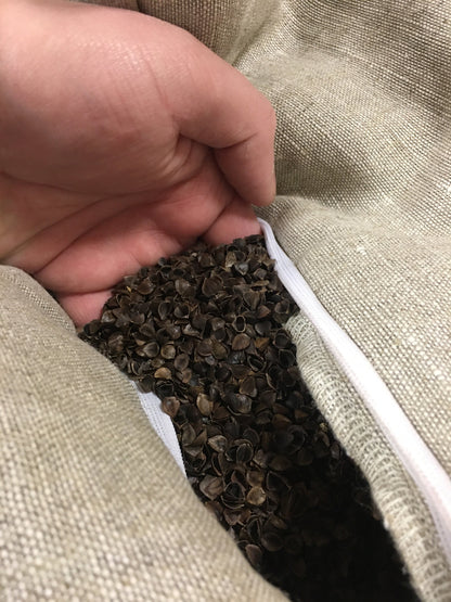 Hemp pillow insert filled buckwheat hulls