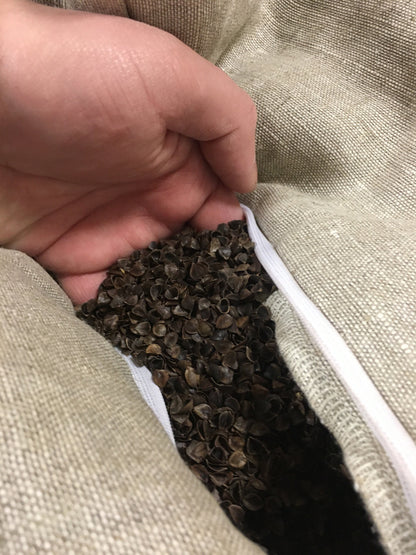 Hemp pillow insert filled buckwheat hulls