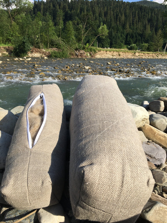 Hemp pillow with hemp filler, Travel pillow for lumbar support, Bolster for everyday yoga