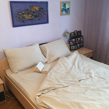 Hemp fabric bedding set 4 pieces, Duvet Cover+Flat Sheet+ 2 Pillowcase, bedding set queen