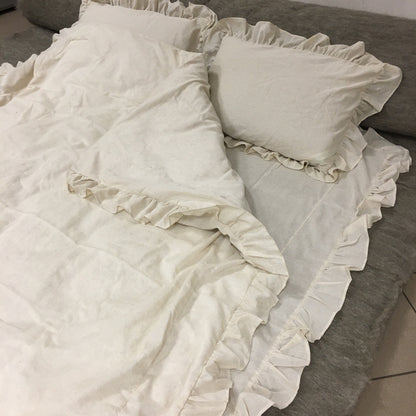 Ruffled hemp bedding set 3 pieces, 1 duvet cover and 2 pillowcases, Natural and antibacterial bedding for you