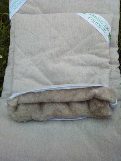 Quilted hemp pillowcase with organic hemp fiber,  cover for pillow