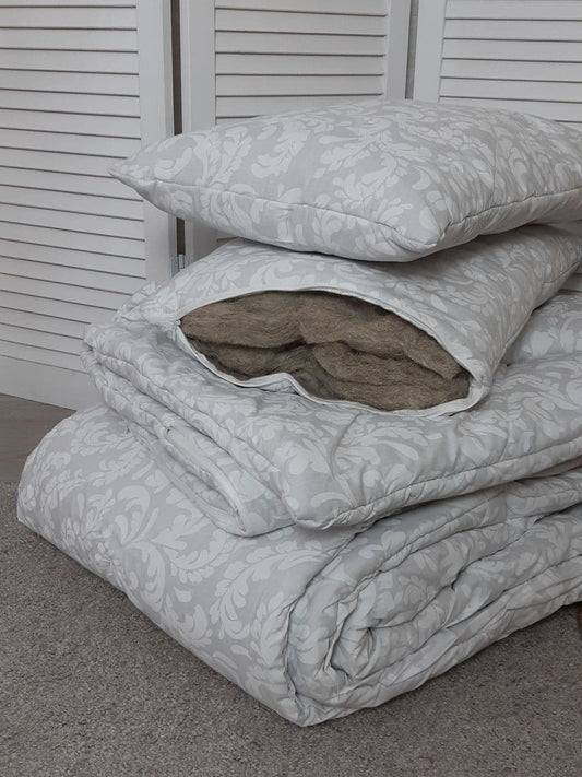 Hemp bedding set: blanket and two pillows, hemp fiber inside this bedding