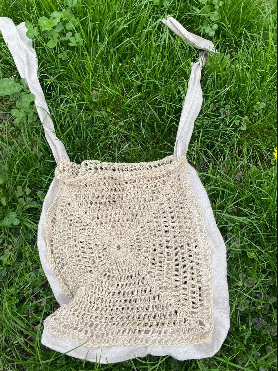 Hemp Tote Bag - Shopping Bag - Handbag - Gift for her - Crochet Tote Bag knitted shoulder knit