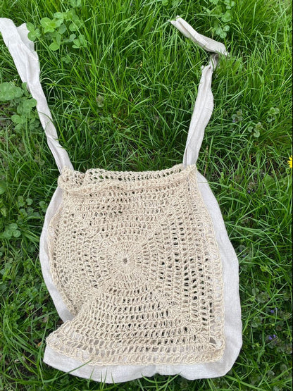 Hemp Tote Bag - Shopping Bag - Handbag - Gift for her - Crochet Tote Bag knitted shoulder knit