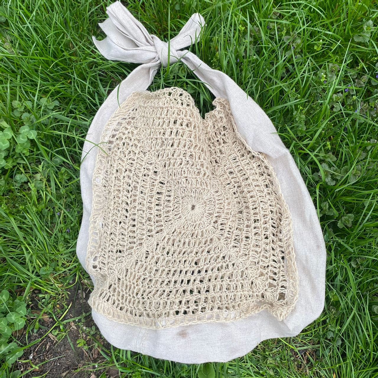 Hemp Tote Bag - Shopping Bag - Handbag - Gift for her - Crochet Tote Bag knitted shoulder knit