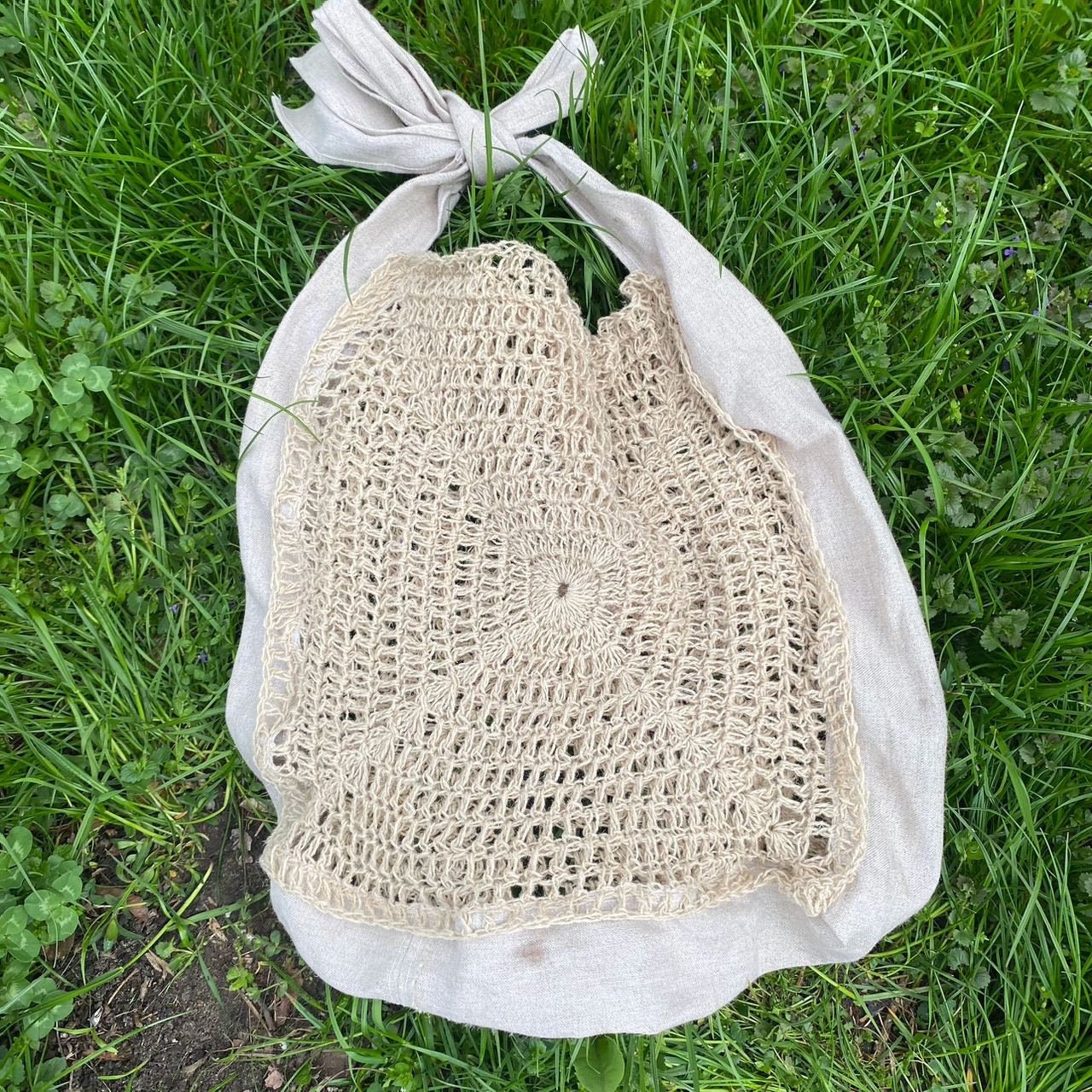 Hemp Tote Bag - Shopping Bag - Handbag - Gift for her - Crochet Tote Bag knitted shoulder knit