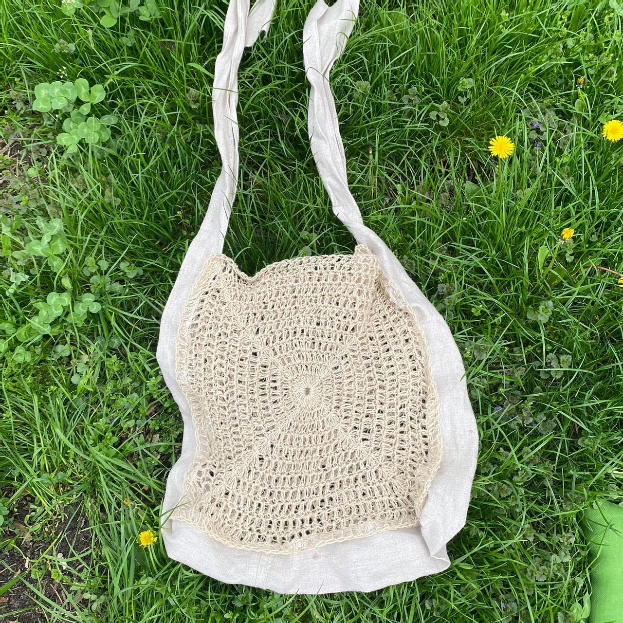 Hemp Tote Bag - Shopping Bag - Handbag - Gift for her - Crochet Tote Bag knitted shoulder knit