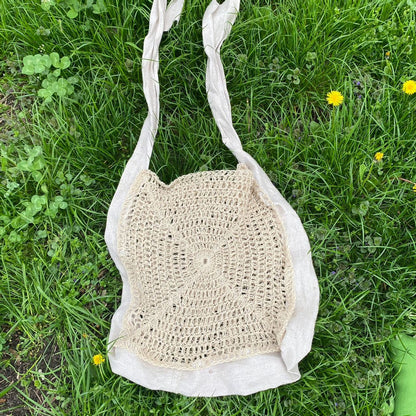 Hemp Tote Bag - Shopping Bag - Handbag - Gift for her - Crochet Tote Bag knitted shoulder knit