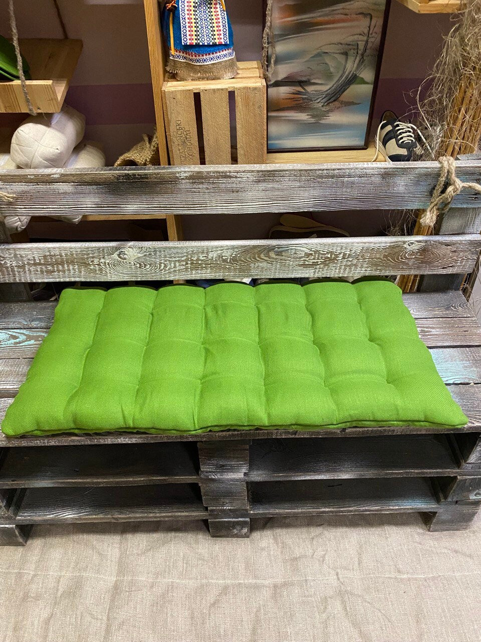 Hemp floor cushion with buckwheat husk