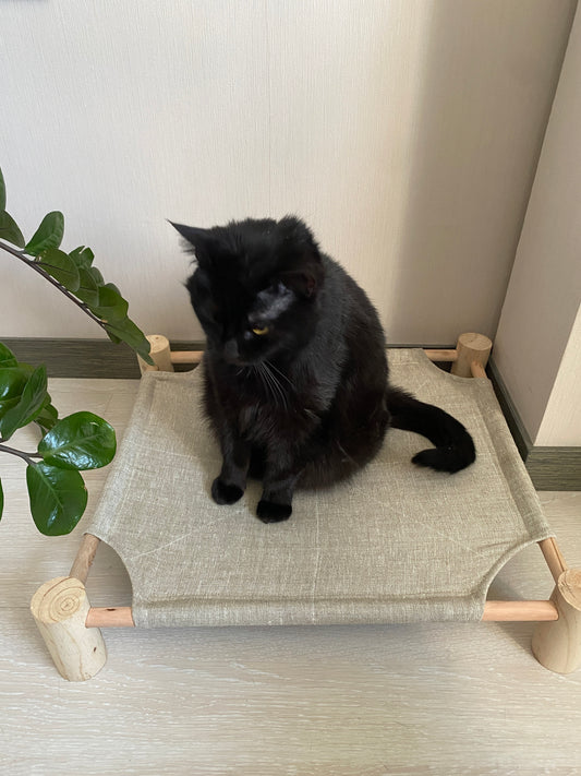 Wood bed for pet with hemp fabric, Natural cat bed
