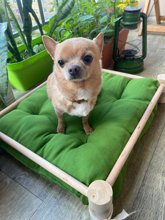 Hemp bed for pet with wooden frame