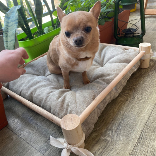 Dog bed - wooden frame and hemp pillow