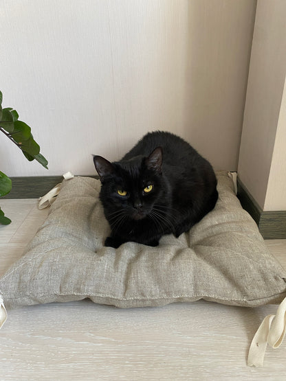 Pet bed made of hemp, Gray hemp pillow for cats