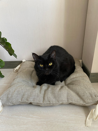 Pet bed made of hemp, Gray hemp pillow for cats