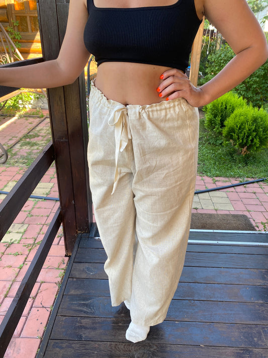 Hemp pants with ties