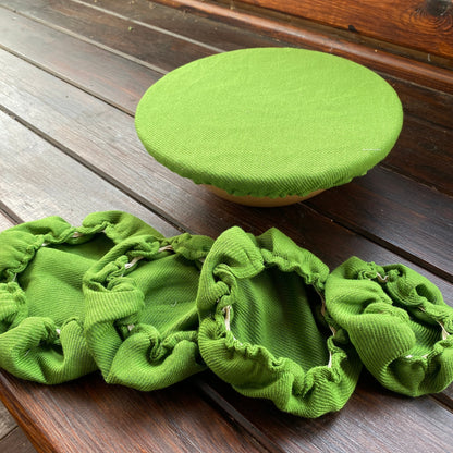 Hemp bowl cover- Set of 5 or 10 pieces - Green and natural - Possible tailoring according to your measurement