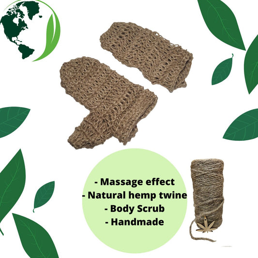 Hemp Exfoliating Glove Mitt - Body Scrubber Best Dead Skin Remover for Body Exfoliator Glove - Set of 2 - Glove Spa and Body Scrub