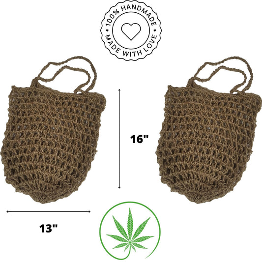 Set of 2 -  Hemp Knitt String Shopping Bags Reusable Washable - Straw Shoulder Bag Boho Straw Handle Tote