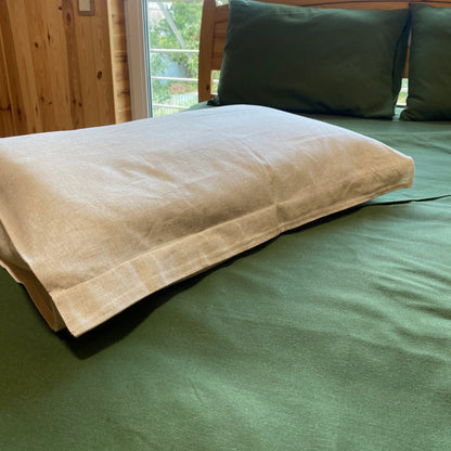 Hemp pillowcase french seam, natural and green colour