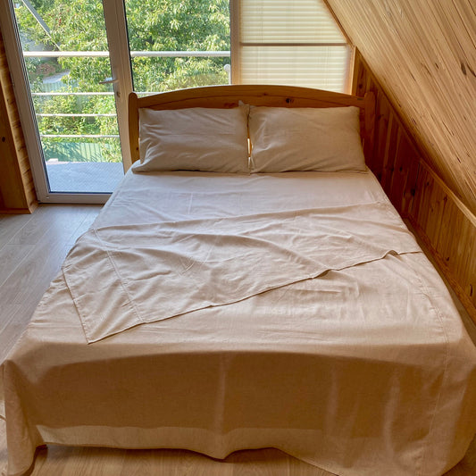 4 pieces hemp sheet set, fitted+flat sheet and 2 pillowcases