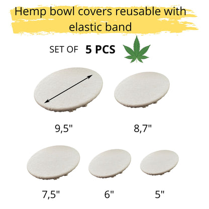 Hemp bowl covers/Bowl Dish Cover Set of 5 reusable washable, breathable organic hemp food cover