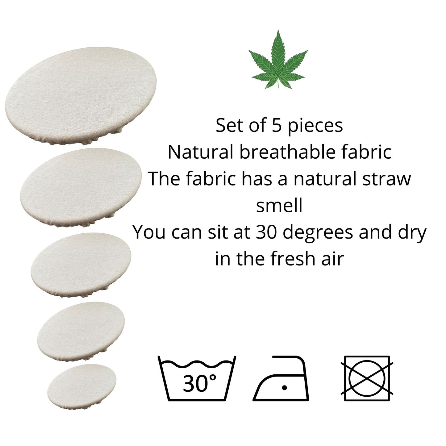 Hemp bowl covers/Bowl Dish Cover Set of 5 reusable washable, breathable organic hemp food cover