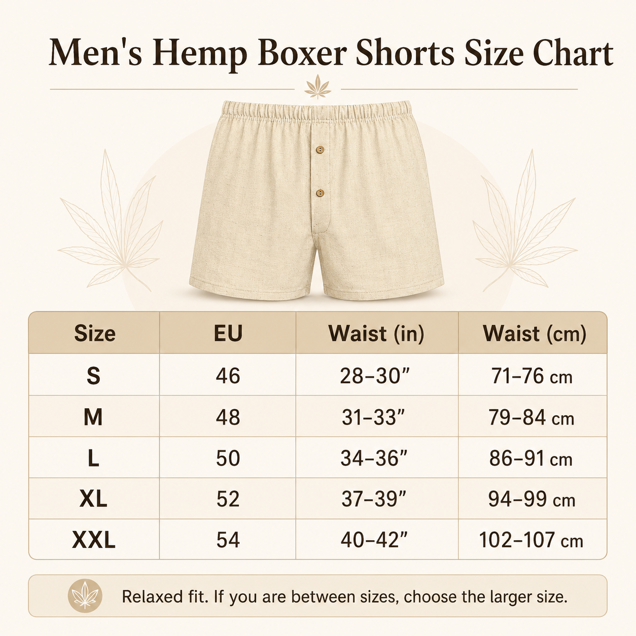 Men’s Khaki Hemp Knit Boxer Shorts with Elastic Waist and Button Fly