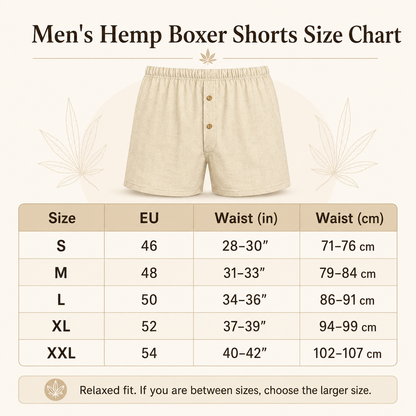 Men’s Khaki Hemp Knit Boxer Shorts with Elastic Waist and Button Fly